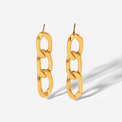 18k Gold Plated Stainless Steel Cuban Chain Earrings - Long Fashion Jewelry.