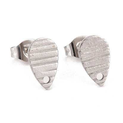 304 Stainless Steel Stud Earring Findings, with Hole, Grooved Teardrop