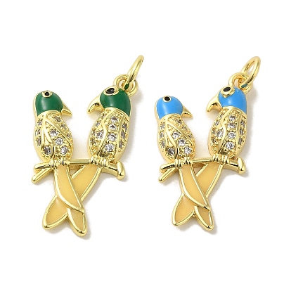 Pendentifs en laiton émaillé avec micro pavé de zircone cubique, sans cadmium et sans nickel et sans plomb, véritables breloques d'oiseaux plaquées or K, avec anneau de saut