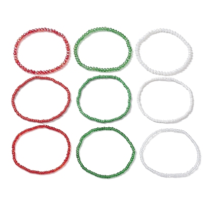 9 шт. 3 цвета, рождественские наборы эластичных браслетов из стеклянных семян и бисера, штабелируемые браслеты для женщин и мужчин