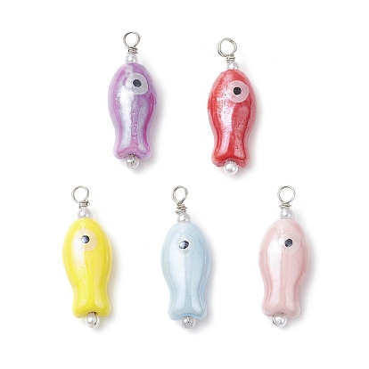 Фарфора ручной работы подвески, с абс пластмассовой имитационной жемчужиной, рыба