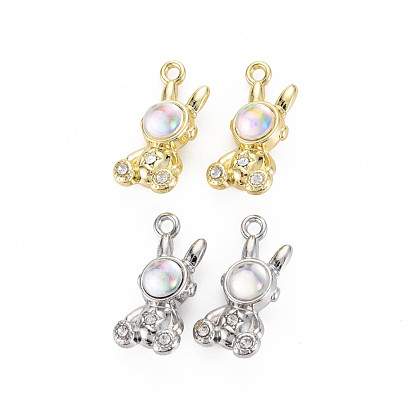 Rack Plating Alloy Charms, with Crystal Rhinestone and Resin, Cadmium Free & Nickel Free & Lead Free, Rabbit