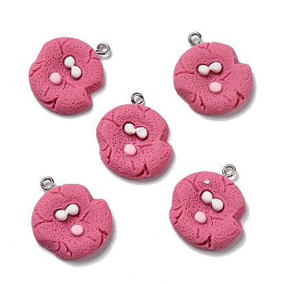 Opaque Resin Pendants, with Platinum Tone Iron Loops, Imitation Food, Biscuits
