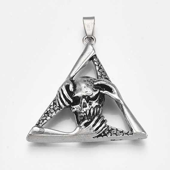 Tibetan Style Alloy Pendants, Triangle with Skull