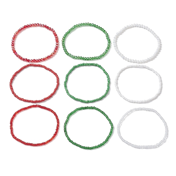 9 шт. 3 цвета, рождественские наборы эластичных браслетов из стеклянных семян и бисера, штабелируемые браслеты для женщин и мужчин