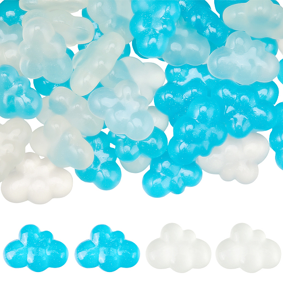 40шт 2 цвета светящиеся прозрачные кабошоны из смолы, облако, с блестка, светится в темноте