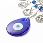 Teardrop Glass Turkish Blue Evil Eye Pendant Decoration, with Alloy Flower Design Charm, for Home Wall Hanging Amulet Ornament