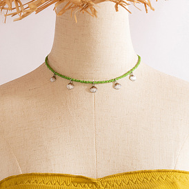 Sweet Design Necklace - Green Shell Handmade Beaded Choker with Delicate Style