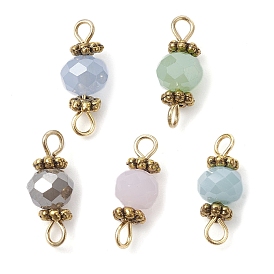 Breloques connecteurs en verre à facettes, Liens rondelles avec perles d'espacement en forme de marguerite en alliage, formes mixtes