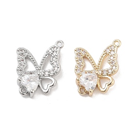 Brass Pave Clear Cubic Zirconia Hollow Connector Charms, Butterfly Links