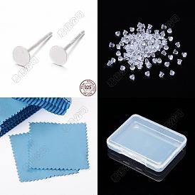 60pcs 925 Boucles d'oreilles à tige rondes et plates en argent sterling, avec cachet 925
