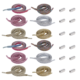 6 Sets 6 Colors Flat Polyester High Elastic Shoelaces, with Alloy Buckles