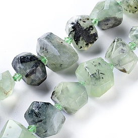 Natural Prehnite Beads Strands, Faceted, Nuggets