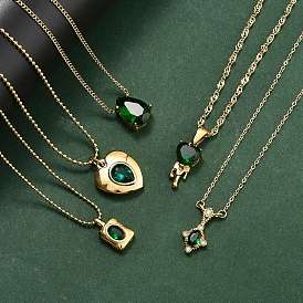 304 подвеска из нержавеющей стали с зеленым кубическим цирконием для женщин, реальный 18 k позолоченный