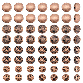 120 шт 4 стили бусины из сплава в тибетском стиле, плоско-круглые