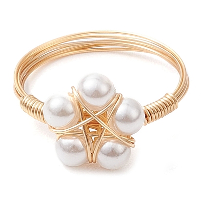 Перстни с цветочной ракушкой и жемчугом, женские кольца из медной проволоки