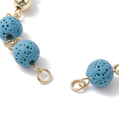 Fabrication de bracelets en chaîne de perles rondes en pierre de lave naturelle teinte, avec les accessoires en acier inoxydable d'or 304, convient aux breloques de connecteur