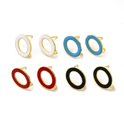 Rack Plating Brass Enamel Stud Earring Findings, with Vertical Loop, Real 18K Gold Plated, Lead Free & Cadmium Free