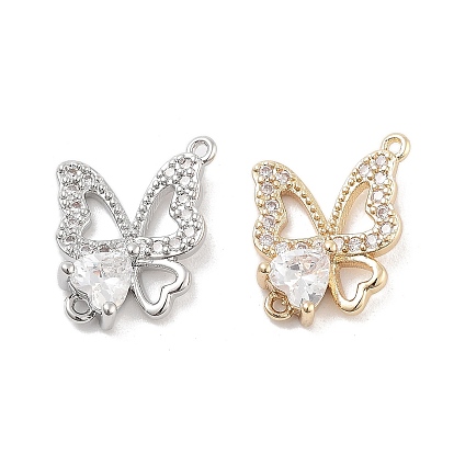 Подвески из латуни с прозрачным фианитом и полым соединителем, без кадмия, без никеля и без свинца, ссылки бабочки