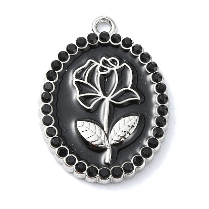 Crémaillère placage pendentifs en émail d'alliage, avec strass, platine, ovale avec breloque rose