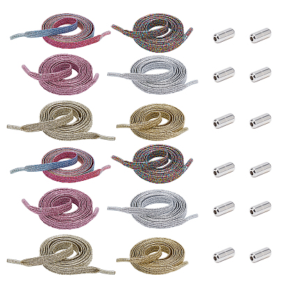6 Sets 6 Colors Flat Polyester High Elastic Shoelaces, with Alloy Buckles