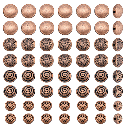 120 шт 4 стили бусины из сплава в тибетском стиле, плоско-круглые