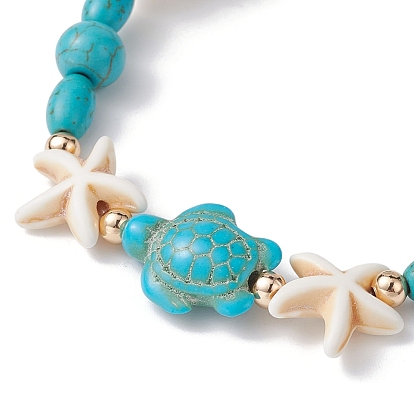 Turtle & Starfish Synthetic Turquoise Beaded Stretch Bracelet