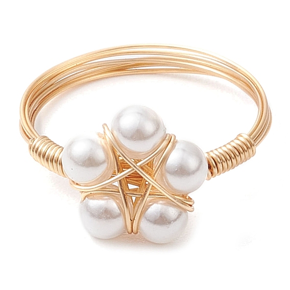 Перстни с цветочной ракушкой и жемчугом, женские кольца из медной проволоки