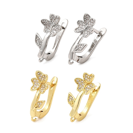 Фурнитура для сережек-колец из латуни с микропаве и прозрачными кубическими циркониями, долговечный, защёлка с петлёй