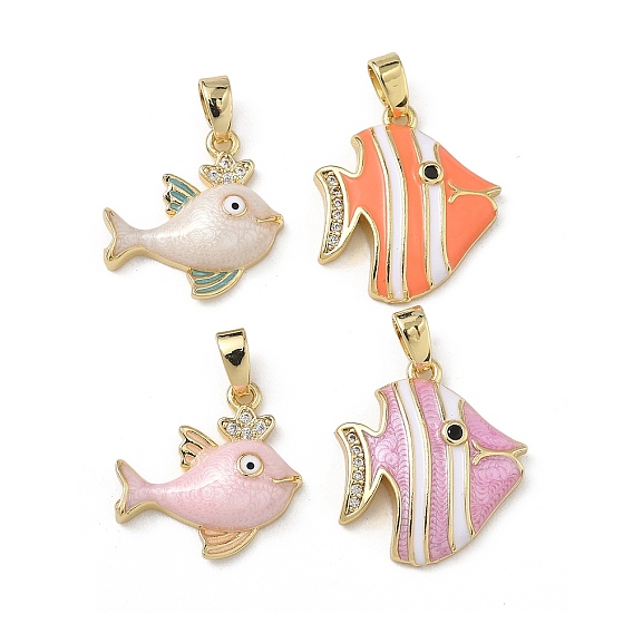 Латунные микро проложить кубического циркония подвески, с эмалью, очарование рыбы, реальный 18 k позолоченный