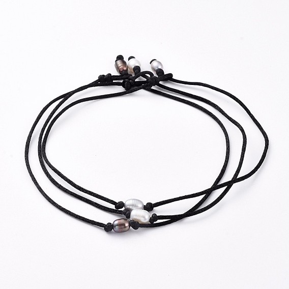 Choker Necklaces, with Natural Cultured Freshwater Pearl Beads and Nylon Thread