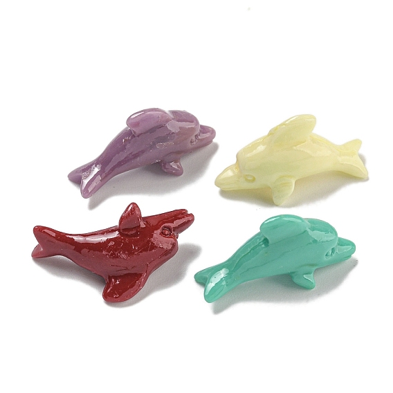 Нити резных бусин из синтетического коралла, окрашенные, дельфин