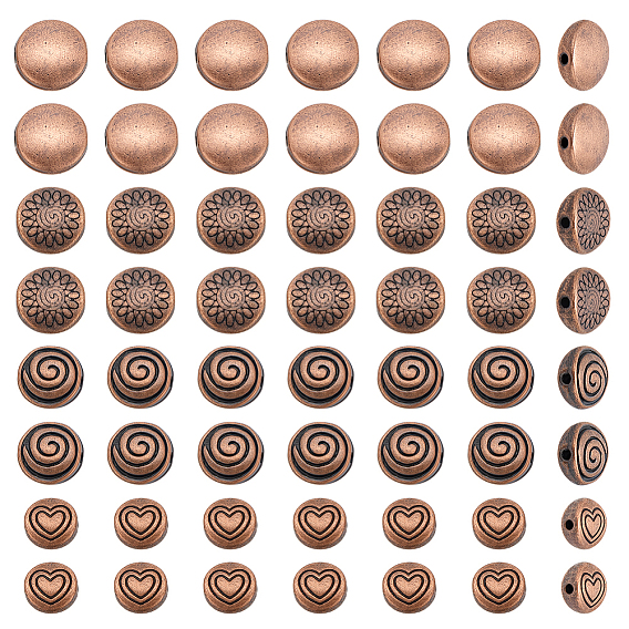 120 шт 4 стили бусины из сплава в тибетском стиле, плоско-круглые