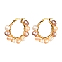 4 Pairs Vintage Natural Pearl Beads Earrings for Girl Women, 304 Stainless Steel Hoop Earrings, Golden