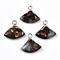 Fan Assembled Synthetic Bronzite and Aqua Terra Jasper Pendants, with Iron Loop and Light Gold Plated Brass Top