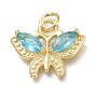 Brass Micro Pave Cubic Zirconia Pendants, with Jump Rings, Butterfly, Real 18K Gold Plated