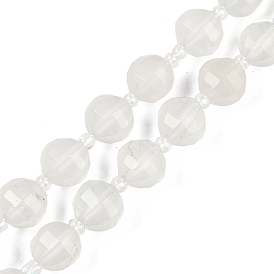 Natural White Jade Beads Strands, Faceted, Lantern, with Seed Beads