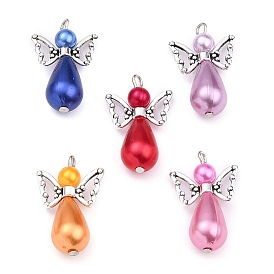 Pendentifs ange imitation perle en plastique ABS et acrylique, avec perles d'aile en alliage, pour la décoration de mariage