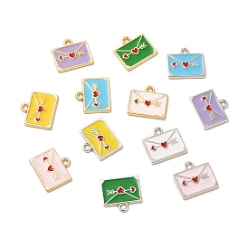 Alloy Enamel Pendants, Envelope with Heart Charms, Mixed Color