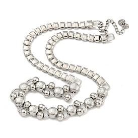 304 Stainless Steel Rectangle & Round Ball Link Chain Necklaces