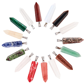 Natural & Synthetic Gemstone Point Pendants, with Platinum Tone Brass Findings, Bullet