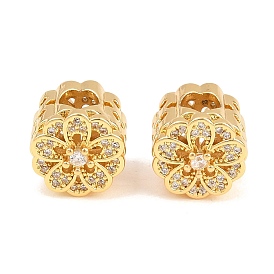 Brass Micro Pave Clear Cubic Zirconia European Beads, Large Hole Beads, Flower