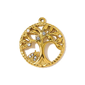 304 из нержавеющей стали горный хрусталь подвески, древо жизни прелести, ионное покрытие (ip), зеркальная полировка, реальный 18 k позолоченный