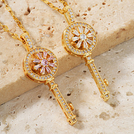 Модные латунные инкрустированные циркониевые вращающиеся ожерелья с подвеской-ключом
