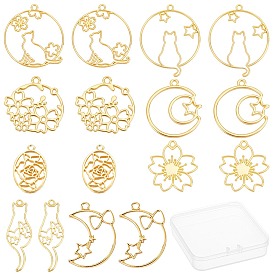 32 шт. 8 стили цинковый сплав котенок открытая спина безель подвески, для diy уф смолы, эпоксидная смола, Прессованные цветочные украшения