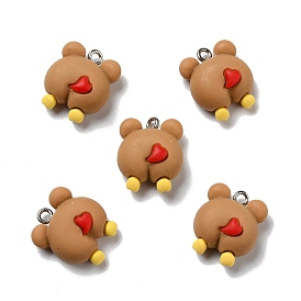 Opaque Resin Pendants, with Platinum Tone Iron Loops, Bear Butt