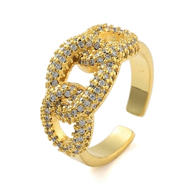 Oval Curb Chain Clear Cubic Zirconia Open Cuff Ring, Brass Finger Rings for Women