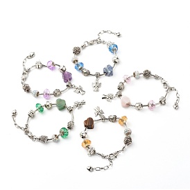 Herz-Engel-Klee-Blumen europäisches Armband für Teenager-Mädchenfrauen, Armband aus natürlichen Edelsteinen, Glas und Legierung