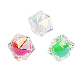 UV Plating Opaque Acrylic Beads, Christmas Theme, Iridescent Two-tone, Polygon