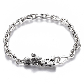 Men's Alloy Cable Chain Bracelets, Mouse with Cheese, with S-Hook Clasps